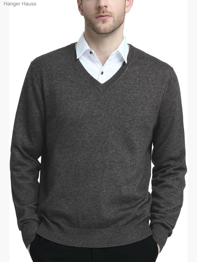 Men's Wool Blend V-Neck Sweater Relax Fit Knit Pullover